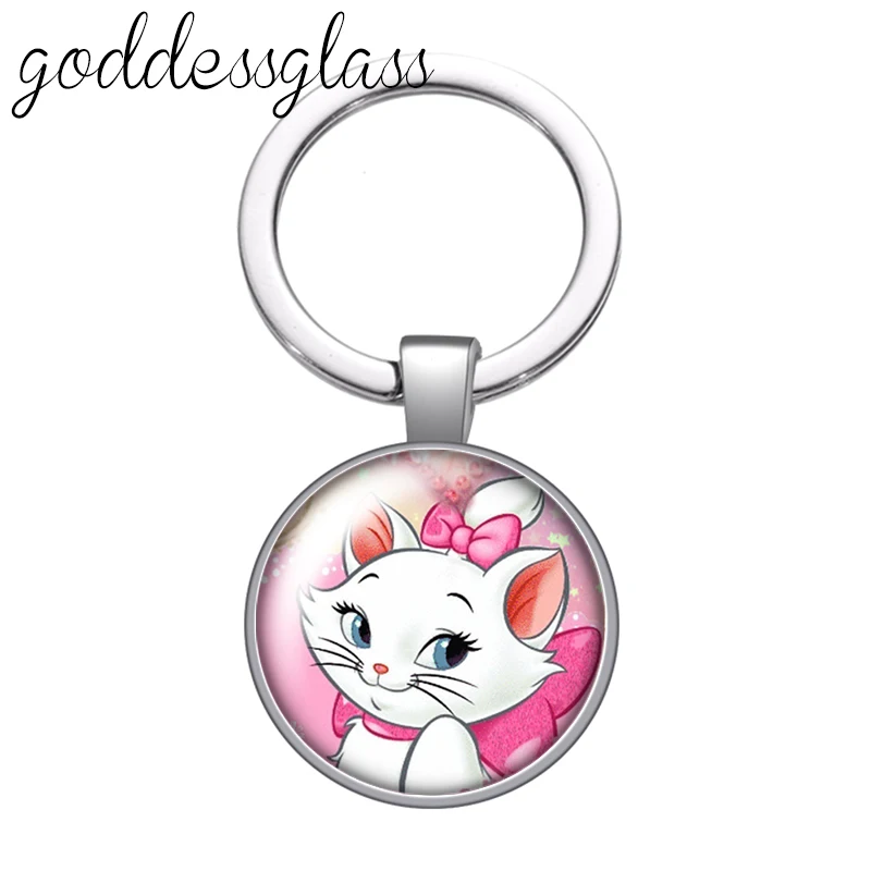 Disney Cute Marie Cat Girls prezent szklany kaboszon brelok etui brelok do kluczyków do samochodu uchwyt pierścieniowy breloczki prezent