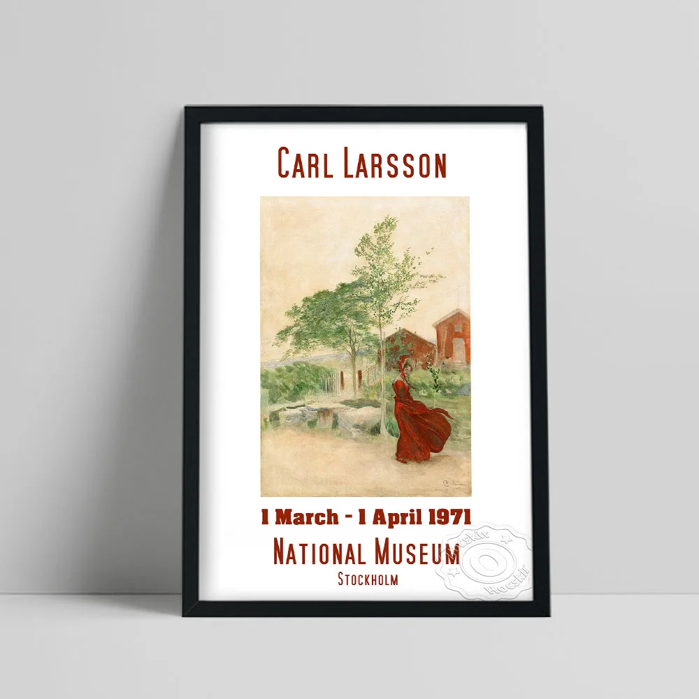 Carl Larssen 1977 Vintage Exhibition Poster, Karl Larsson Character Landscape Watercolour Canvas Painting, Sweden Art Home Decor