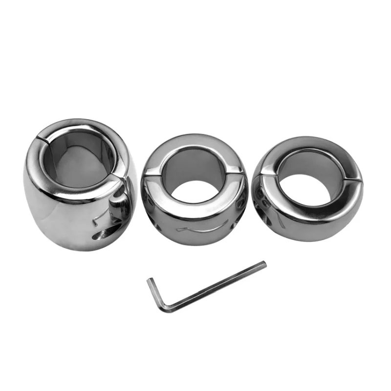 Small Large Stainless Steel Testicle Ball Stretcher Scrotum Penis Cock Ring Metal Locking Pendant Weight for CBT Male Sex Toy