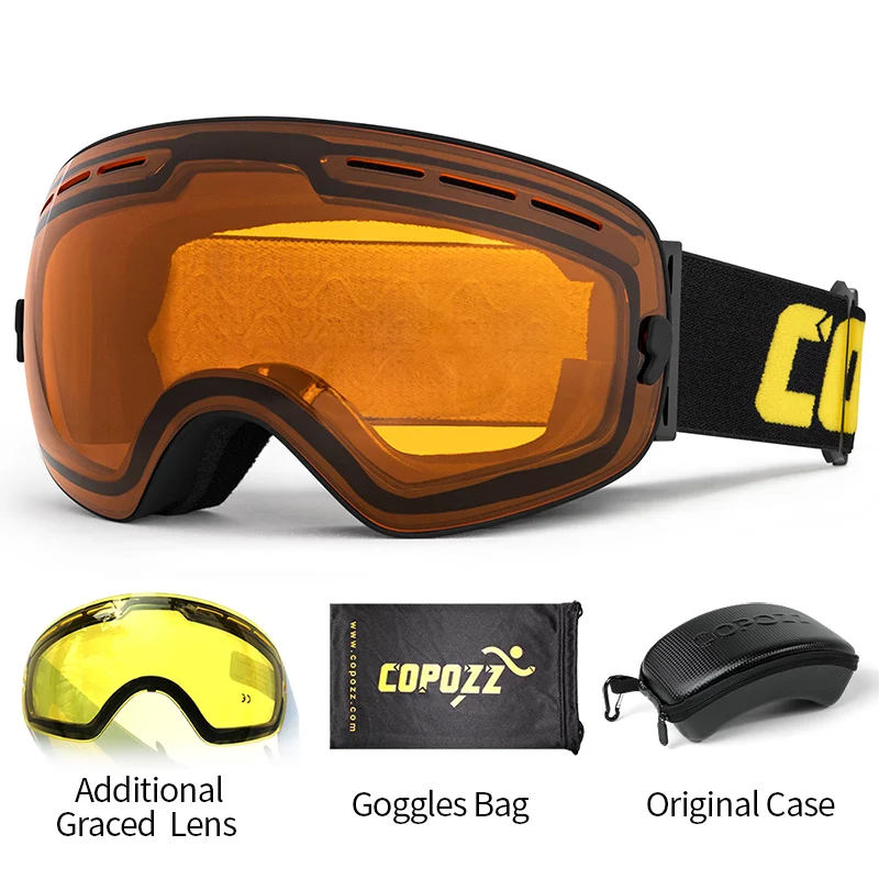 COPOZZ Skibrille für Erwachsene, 2-lagige Linse, beschlagfrei, UV400, Tag und Nacht, sphärische Snowboard-Brille, für Männer und Frauen, Skibrille-Set