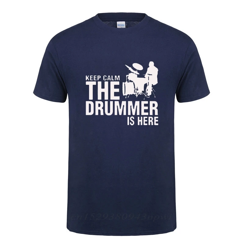 Men\'s Tops Tee Keep Calm The Drummer Is Here Printing T Shirt For A Drummer And Drums Cotton Short Sleeves O Neck T-Shirt Tshirt