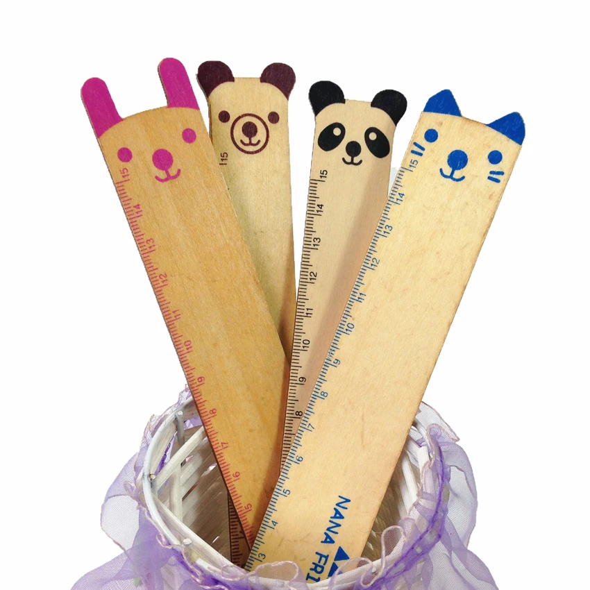 4pcs/lot Novetly Animal design students'DIY wooden ruler Kawaii gift for kids drawing straightedge Decoration Shoot Props