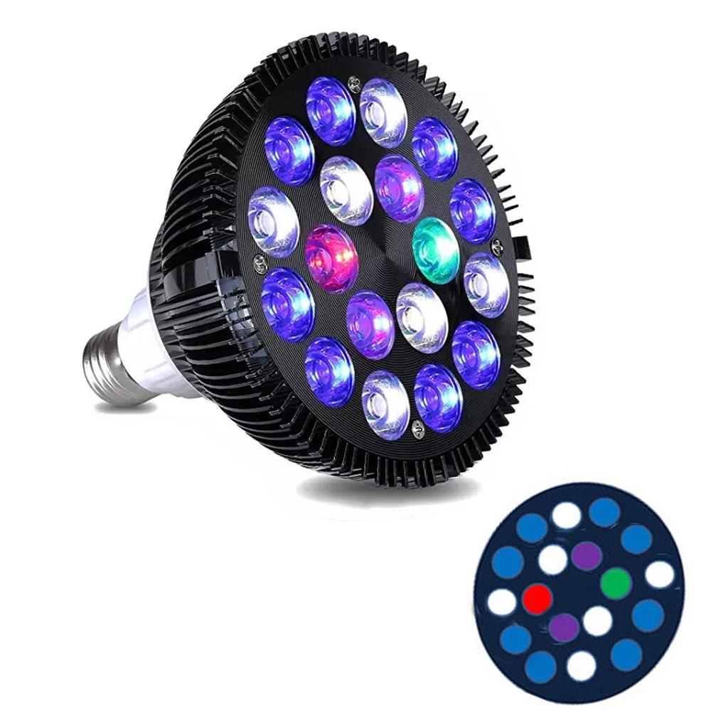 

54W Full Spectrum LED Aquarium Lighting E27 Aquarium Light LED PAR38 Coral Reef Used LED Light for Planted Aquariums Refugiums