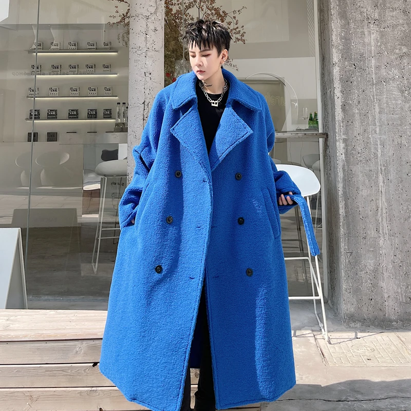 

Men's Double Breasted Medium And Long Knee Coat Winter Coat New Korean Fashion Youth Large Plush Thickened Loose Coat