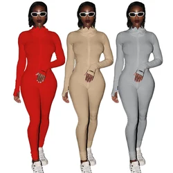 Streetwear White Knitted Sexy Bodycon Lucky Label Jumpsuit Women Overall 2022 Long Sleeve Skinny Rompers Womens Jumpsuit Female