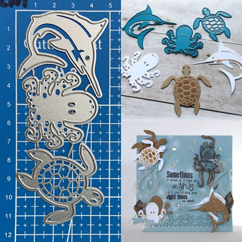 Lucky Goddess Metal Cutting Dies Turtle Squid Dolphin diy Scrapbooking Photo Album Decorative Embossing Paper Card Crafts Die