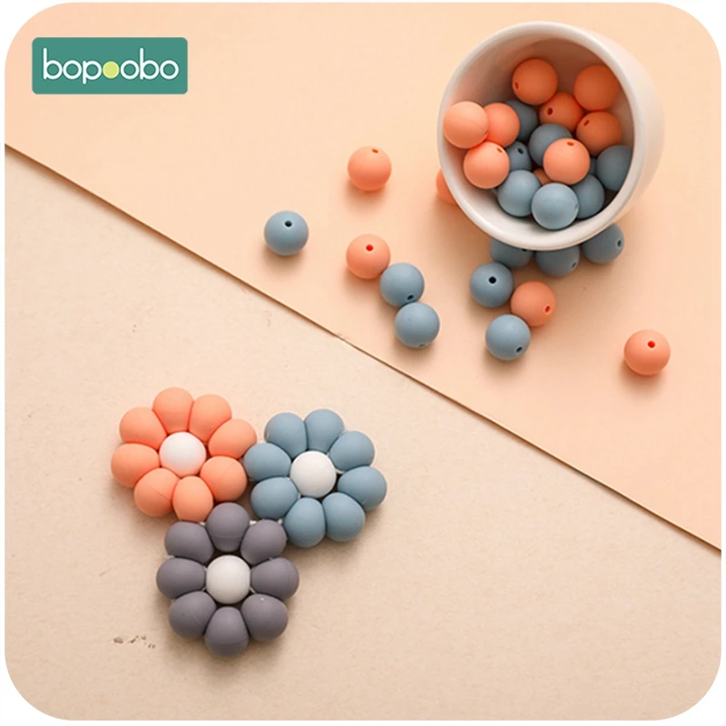 

Bopoobo 1PC Baby Silicone Beads Teether Food Grade Chew Baby Nursing Safe Teething Flower Shape Pain Relief Teether for NewBorn