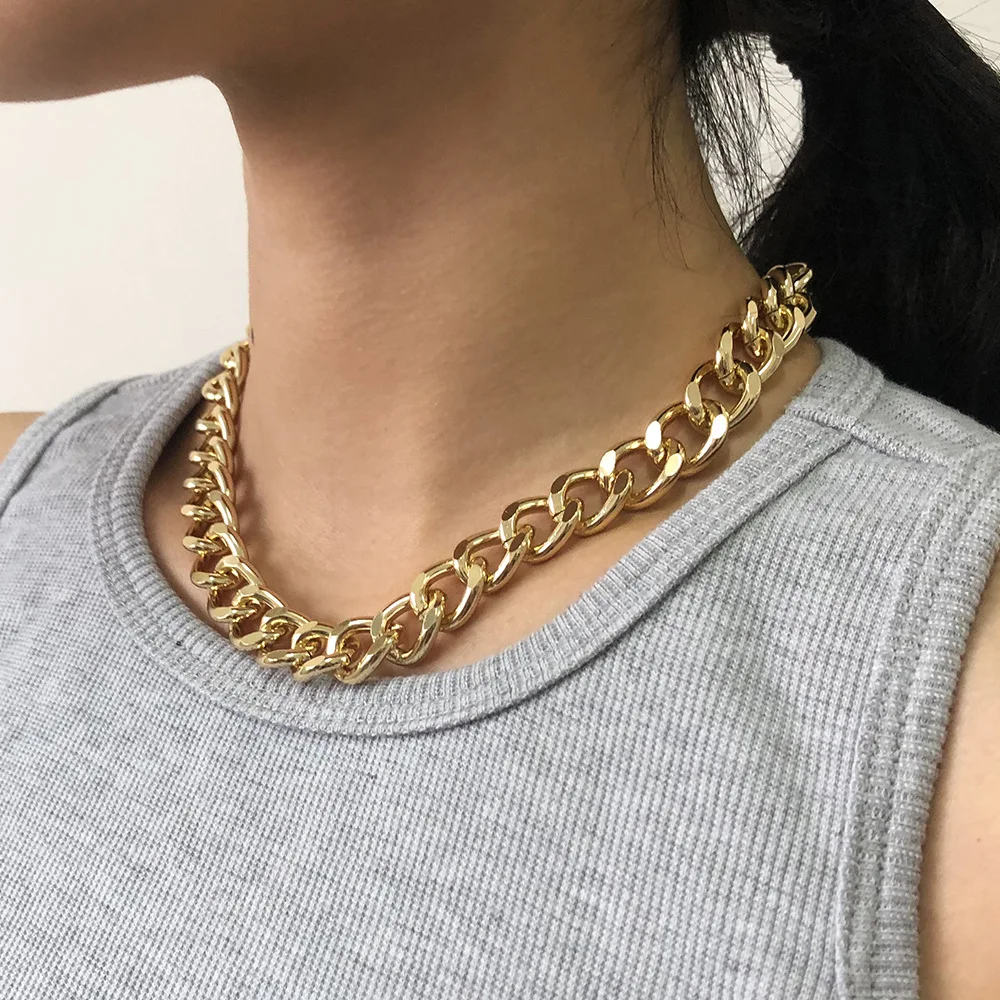 2021 Fashion Big Necklace for Women Twist Gold Color Silver Plated Chunky Thick Lock Choker Chain Necklaces Party Jewelry Gifts