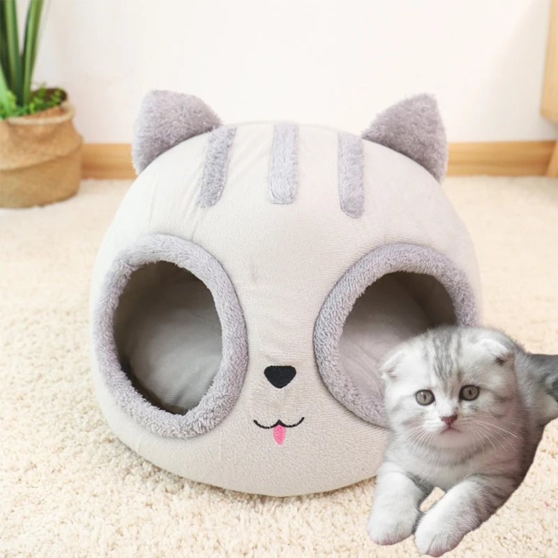 Improved Sleep Comfortable Cat Beds Cat Head Shaped Winter Kitten Dog Cushion Soft Warm Pet Nest Dog Cat Bed Durable