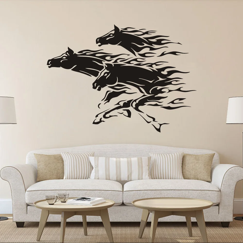 3 Horses Wall Stickers Home Decoration For Living Room Bedroom Kitchen Porch Art Decals Waterpoof Peel & Stick Vinyl Wallpaper
