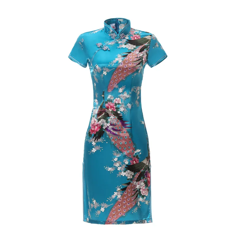 Black Chinese Lady Sexy Cheongsam Print Flower Mini Qipao Traditioanl Casual Dress For Women Mandarin Collar Oversize 6XL