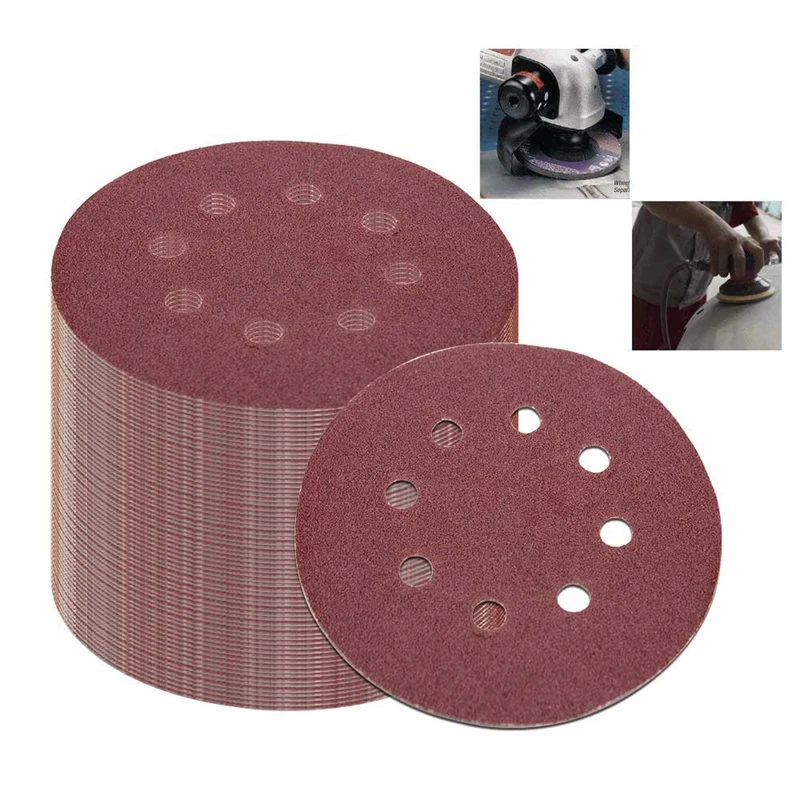 80pcs/Set 5inch 125mm Sanding Discs Kit Red Round Shape Buffing Sheet Sandpaper 8 Hole Sander Polishing Pad Each of Girt 40-2000