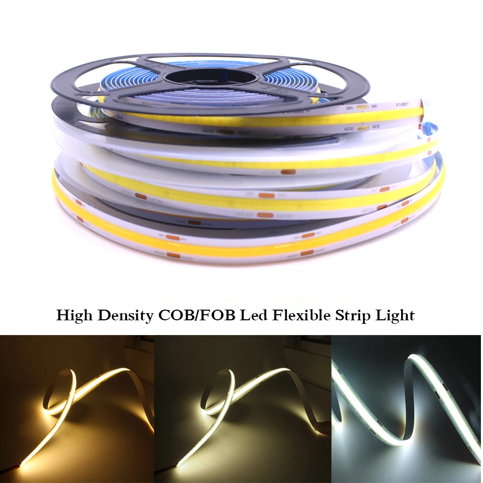 

COB LED Strip 300 384 528 LEDs High Density Flexible COB LED Lights DC12V 24V RA90 3000K 4000K 6000K LED Tape 5m/lot.