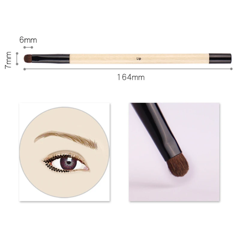 Beige Long Wood Handle Horse Hair Cosmetic Lip Brushes with Cover Detail Eye Brush Beauty Makeup Tools for Travel