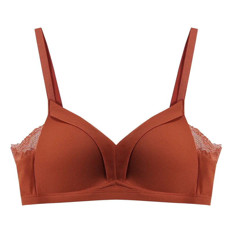 Summertime smooth surface no trace bra gathers comfortable triangle cup underwear girl thin small chest shows big