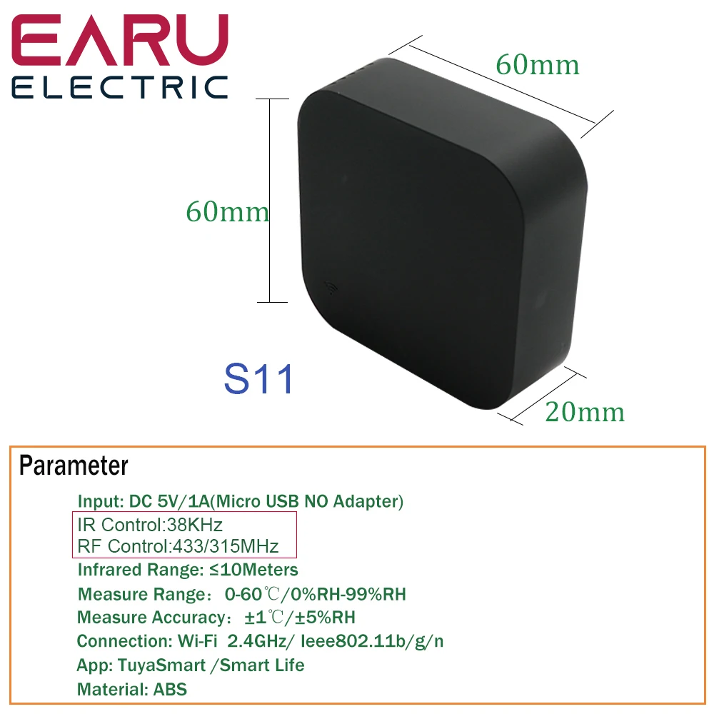 Control remoto Universal para aire acondicionado, dispositivo inteligente con Sensor de temperatura y humedad, IR/RF, WiFi, Tuya, Alexa y Google Home