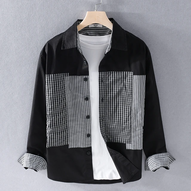 Designer new stitching plaid shirt men brand casual shirts for men cotton black shirt mens fashion shirts male chemise tops AliExpress