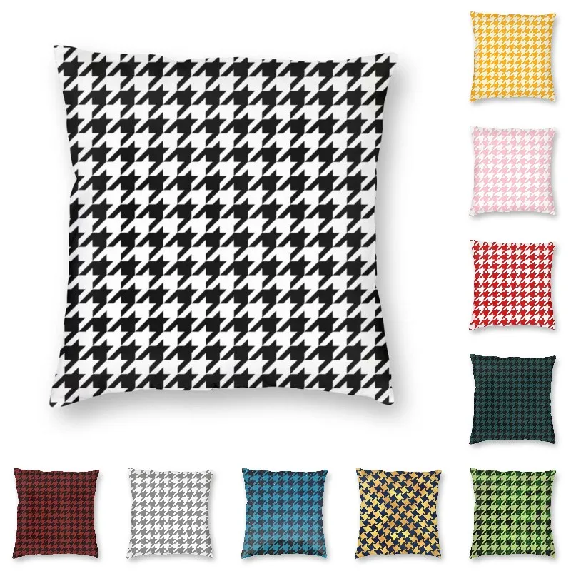 

Modern Geometric Houndstooth Square Pillowcover Home Decor Dogstooth Plaid Cushion Cover Cool Throw Pillow Case for Living Room