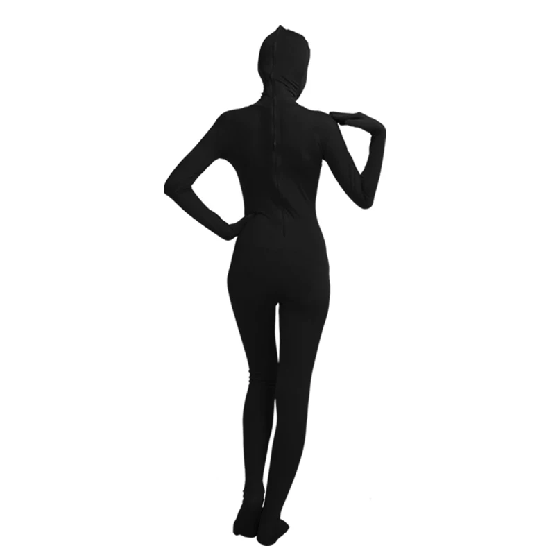 Ensnovo Black Zentai Bodysuit Nylon Spandex Suit Eyes Open Skin Tights for Women Cosplay Costume for Halloween Party