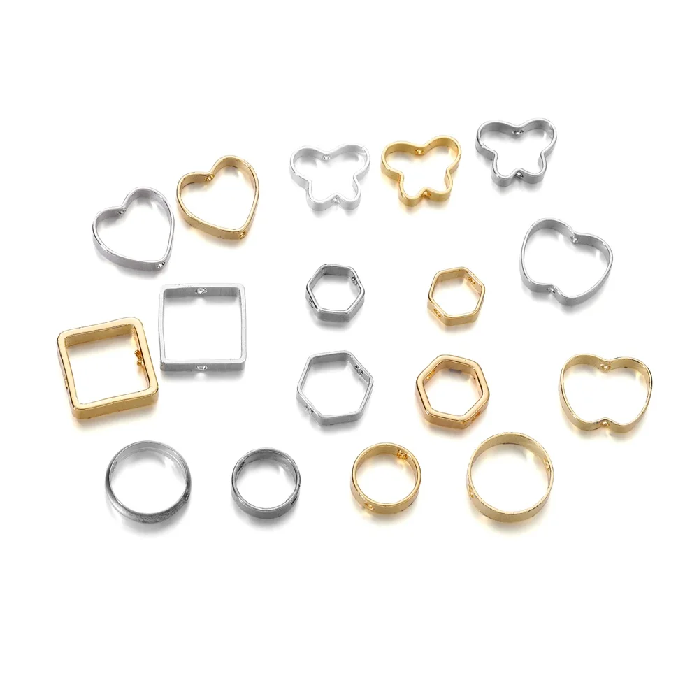 20Pcs 6-11mm Copper Heart Square Frame Beads Spacer Connectors for DIY Necklace Earrings Charms Jewelry Making Accessoies