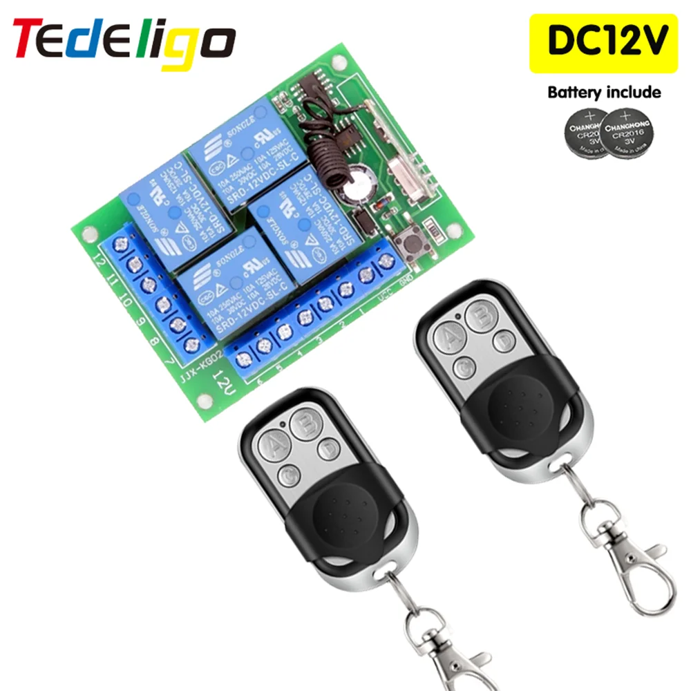 433 Mhz Universal Wireless Remote Control Switch DC 12V 10A 4CH Relay Receiver Module And 4 channel RF 433mhz Remote Transmitter