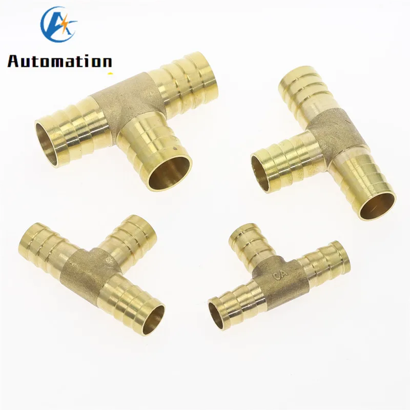 Adaptador de conector de acoplamiento de púas de latón en forma de T, tubo de manguera de 3 vías, T de 4mm, 6mm, 8mm, 10mm, 12mm, 16mm