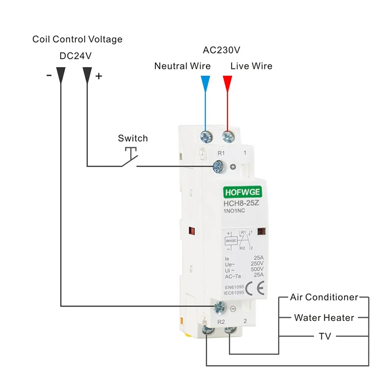 HCH8s-25 DC Contactor 4P 16A 25A 4NO 2NO2NC DC12V DC24V Automatic Householdr Contactor Din Rail Type