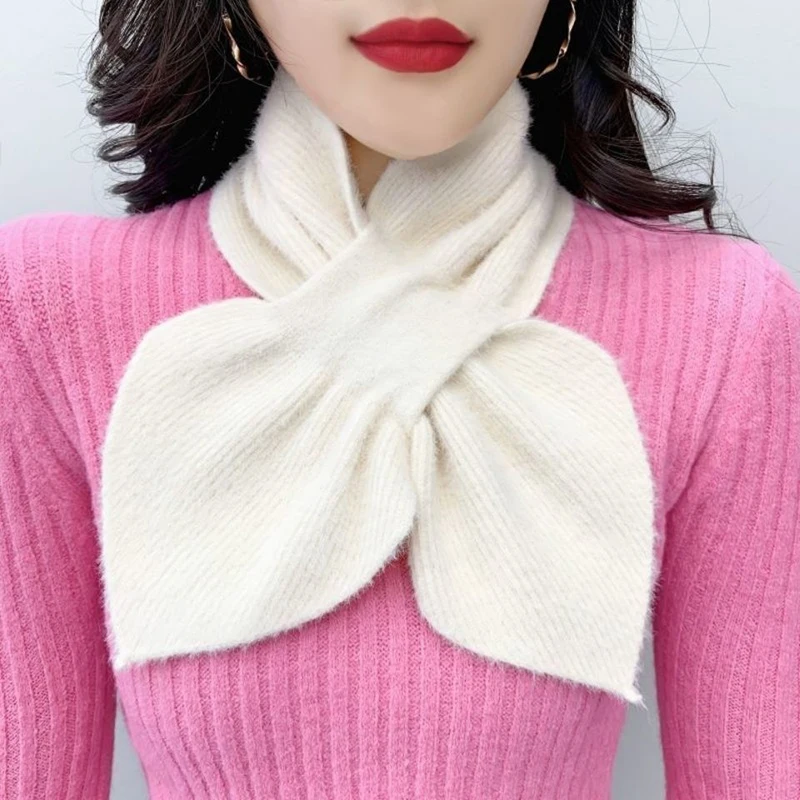 Women Fake Collar Pullover Protects Cervical Spine Warm Scarf Winter Thick Faux Mink Velvet Cross Wool Knit Neck Guard Scarve T3