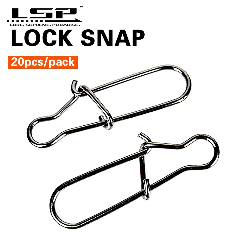 LSP 20pcs/pack Stainless Steel Hook Lock Snap Swivel Solid Ring Safety Snap Fishing Hook Connector Fishing Accessories