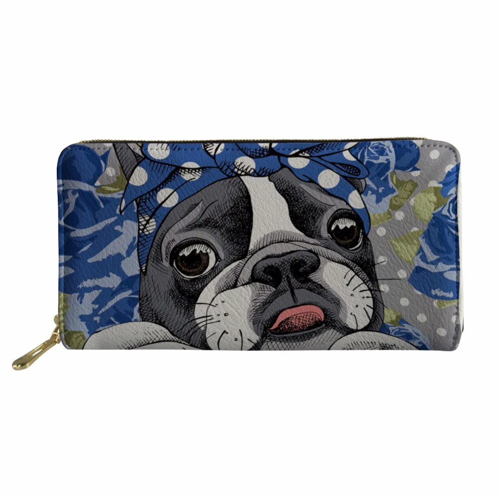 NOISYDESIGNS Kawaii Purse Women Boston Terrier Print Wallets Ladies Long Clutch Phone Wallet Females Card Holders for Teen Girls