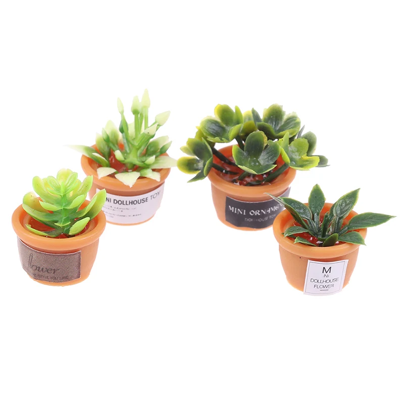 4Pcs ตุ๊กตาขนาดเล็กน่ารัก Mini รอบพลาสติกพืช Dollhouse Miniature สีเขียว Mini Potted สำหรับโรงงานสีเขียวในหม้อ Mini ของเล่น