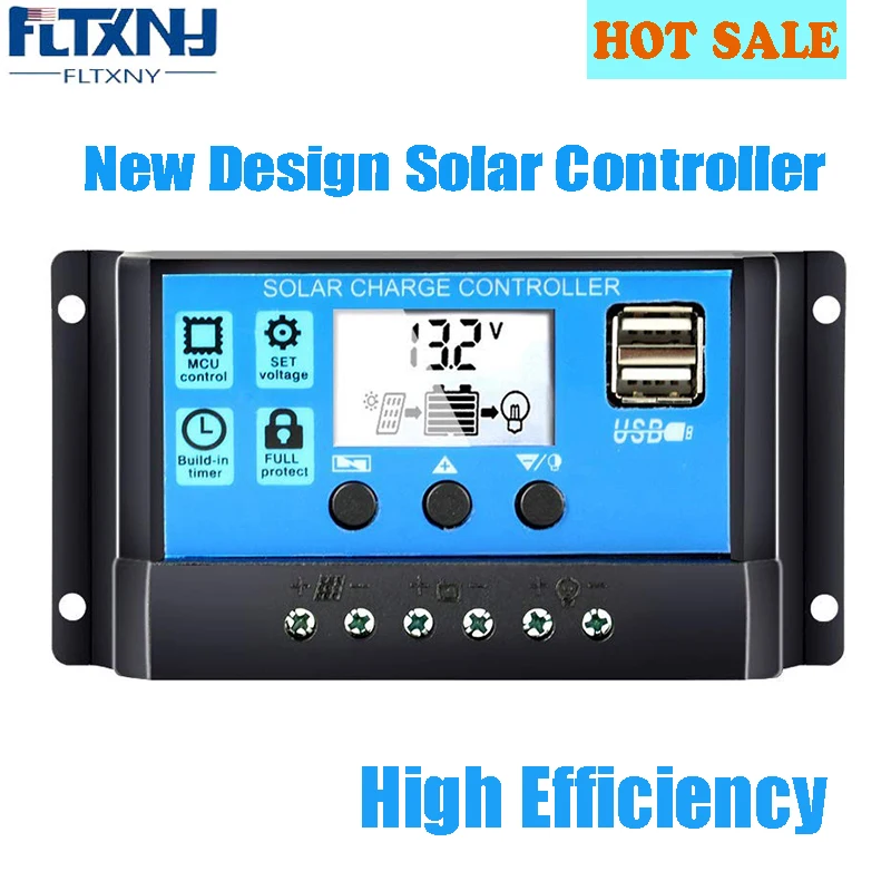 FLTXNY LCD Dualusb Solar Charge Controller 12V 24V Auto 5V Output Solar Panel Small PWM Regulator Battery Charger