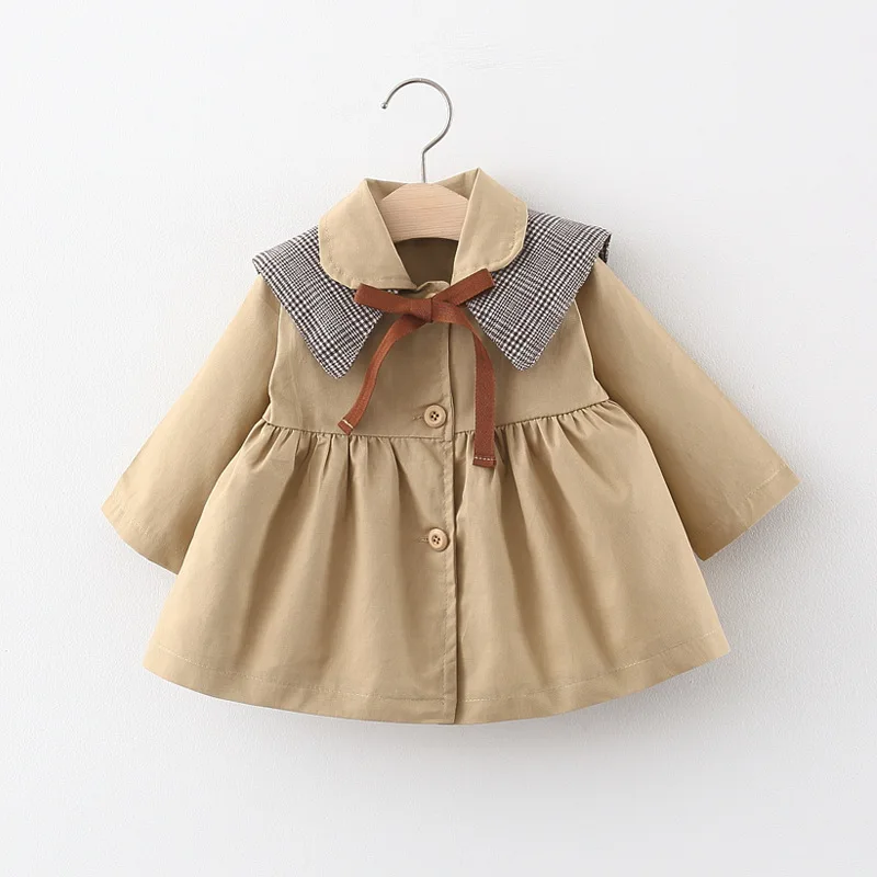 New Baby Girls Trench Spring Infant Girl Long Sleeve Jacket Coat Peter Pan Collar Windbreaker Autumn Toddler Kids Outwear