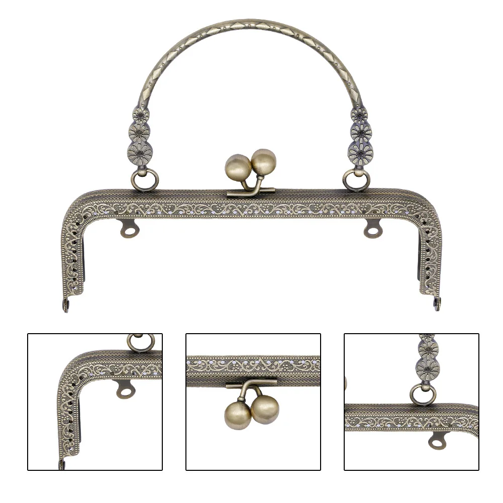 Vintage Kiss Clasp Lock Arch Frame for Sewing Handbag Purse Lock Coin Bag Accessories Parts 20CM with Metal Handle