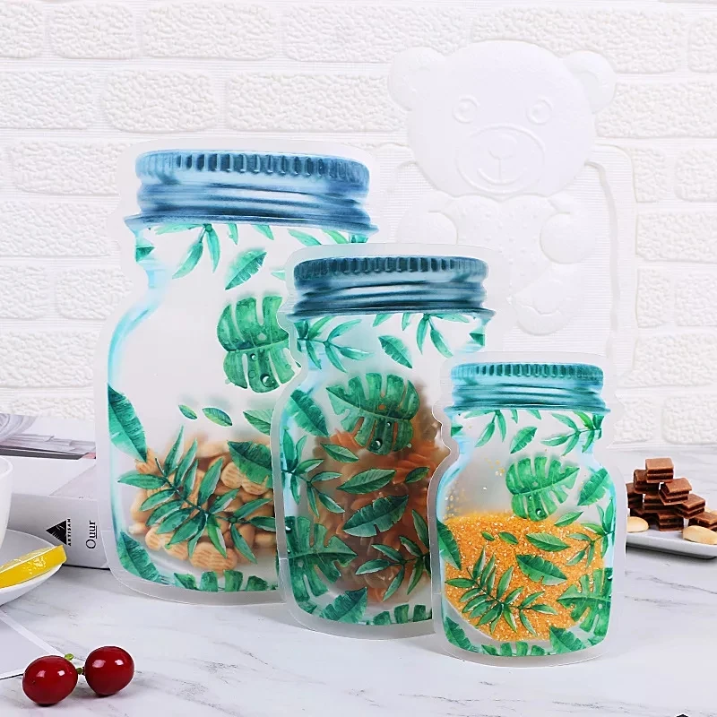 10pcs Reusable Bag Mason Jar Bottles Nuts Cookies Zipper Seal Food Storage Bags Snacks Kitchen Freezer Organizer Portable Travel