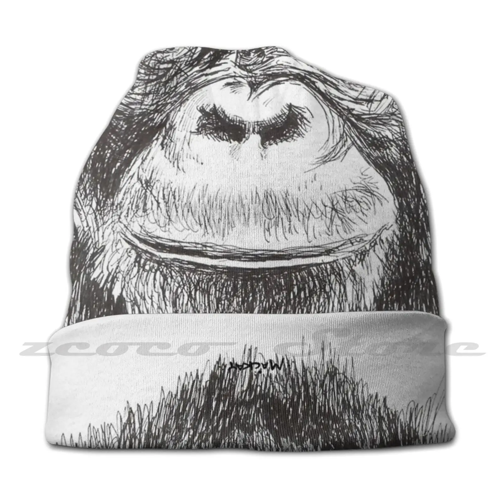 Chimpanzee Knit Hat Elastic Soft Personalized Pattern Present Cap Chimp Chimpanzee Monkey Ape