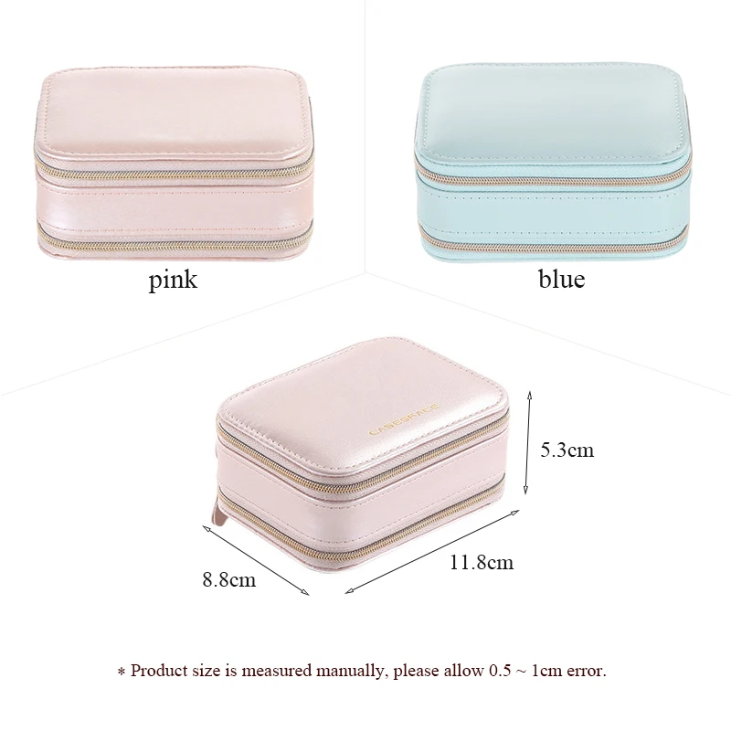 PU Leather Jewelry Box Travel Necklace Earrings Ring Box Portable Box for Rings Zipper Leather Storage Organizer for Jewelry