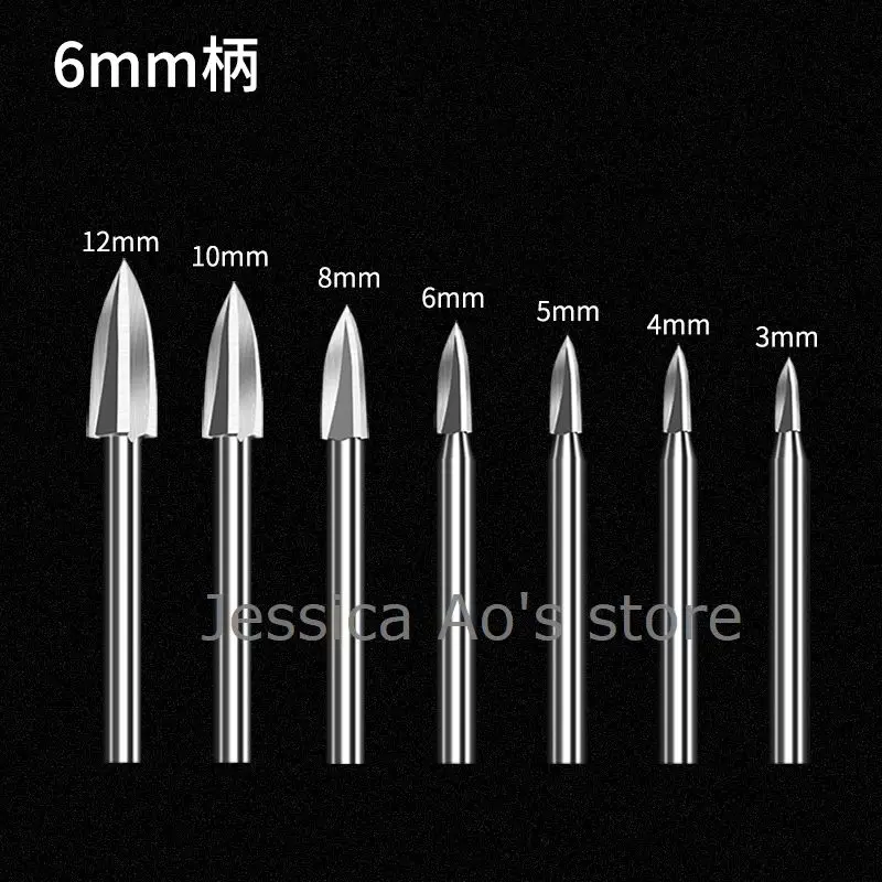 7pcs Set 3-12mm Head 6mm Shank White Steel Three Blade Sharp Knife Electrical Woodworking Carving Knife Milling Cutter