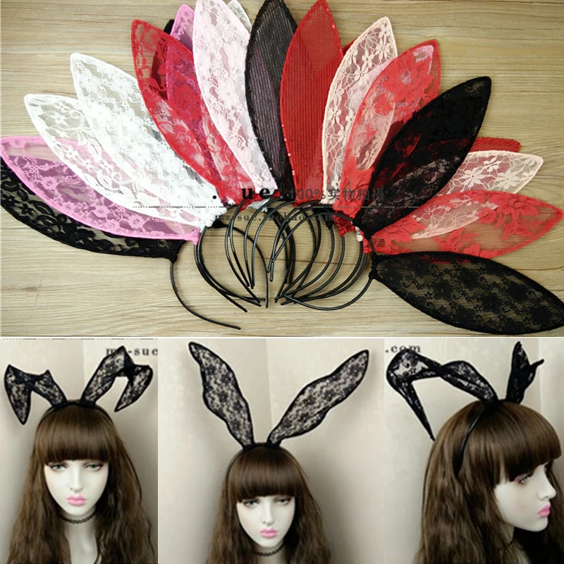 Sexy Female Lace Rabbit Ears Hair Hoop Charm Accessories Women's Sexy Lace Bunny Ear Hoop Sexy Accessories Black 2020 Headwear