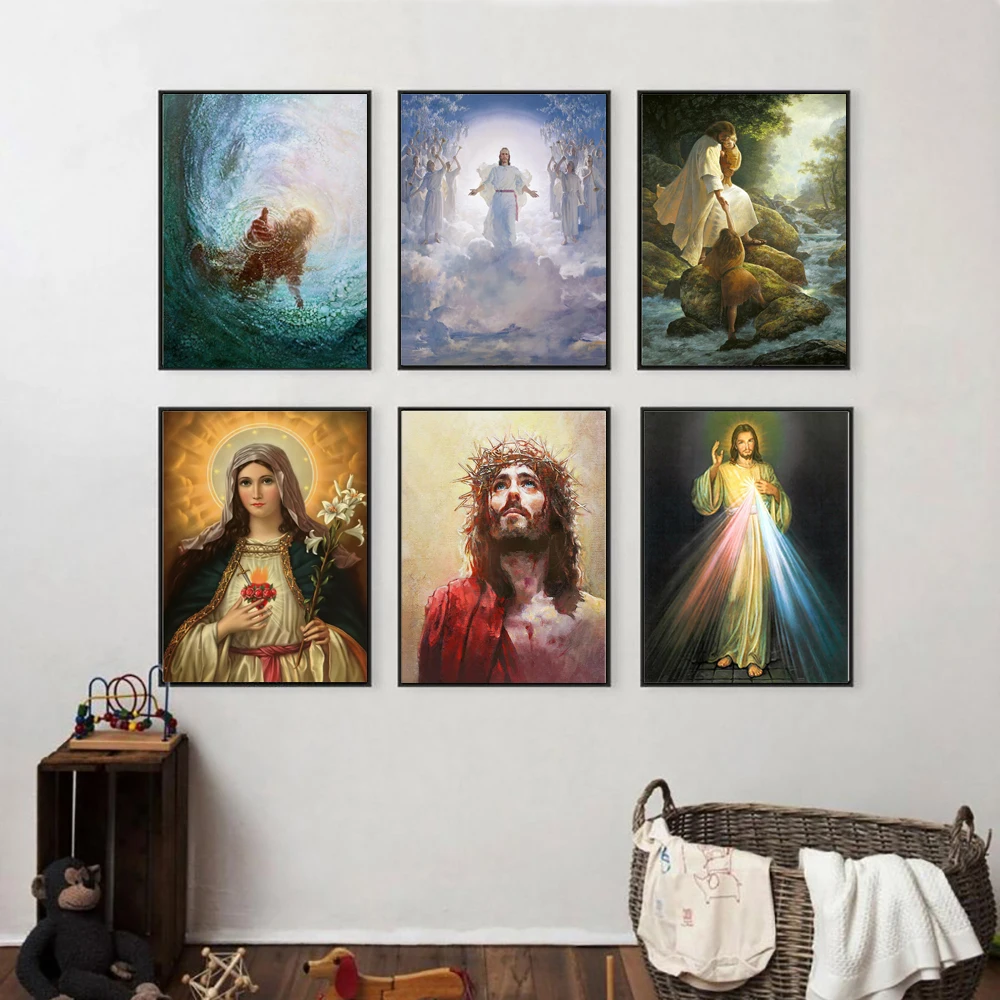Christian Jesus Bible Stories Wall Art Canvas Painting - Saves the World Theme for Living Room Decor Christian Wall Posters