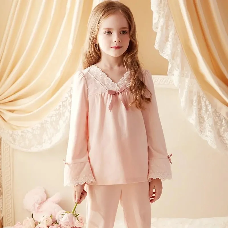 Sweet Princess Style Suit Girls Spring Autumn Trumpet Sleeve Long Sleeve Cotton Pajamas Children\'s Home Clothes Soft Comfortable