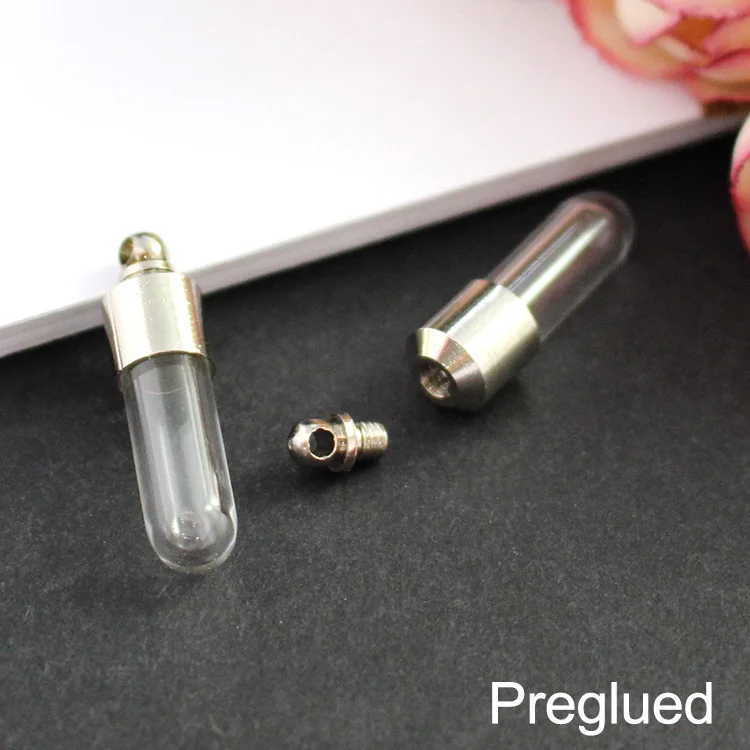 10PCS 6MM Glass vial Pendant with Screw Cap Name on Rice Miniature Wishing Bottle Oil Charm  Jewelry Making