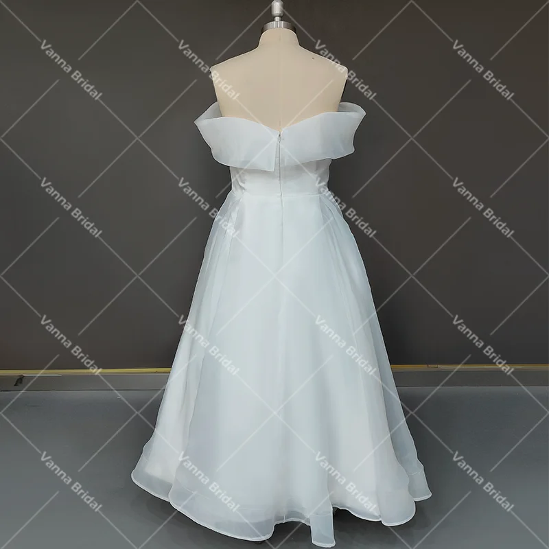 Vestido de novia de Organza suave fruncido, sin hombros, entrecruzado, talla grande