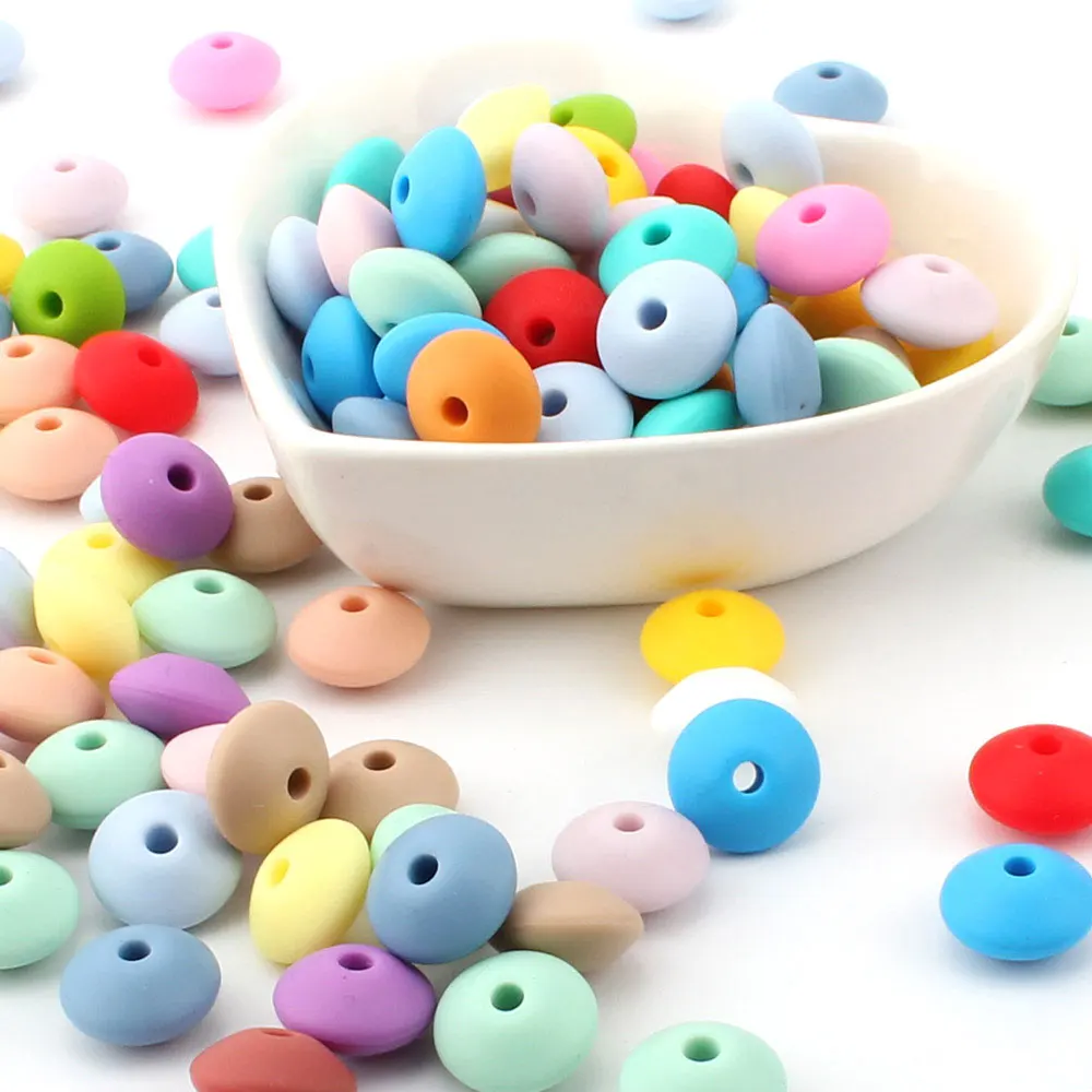 30pcs Silicone Lentil Beads BPA Free Food Grade Rodent DIY Charms Newborn Nursing Accessory Teething Necklace 12mm Abacus Bead