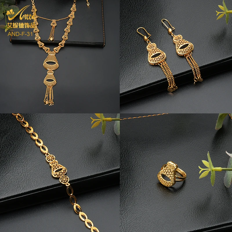 African Jewelry Hawaiian Fashion Bracelet Dubai Wedding Luxury Gold Plated Necklace Earrings Ring Bride Gift Set Bracelets