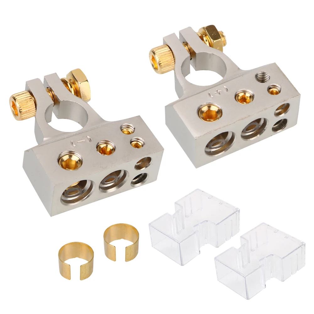 2Pcs 0/2/4/8/10 Gauge With 2 Clear Covers Shims Car Modified Battery Head Positive Negative Car Battery Terminal Connectors