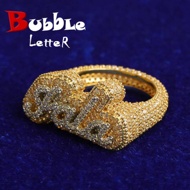 Bubble Letter Custom Name Rings for Men  Double Color Men Hip Hop Jewelry