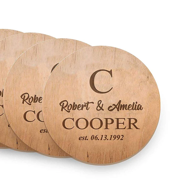 Wood Coasters，Personalized Coasters，Engraved Coasters，Last Name Established，Wooden Coasters，Gift for