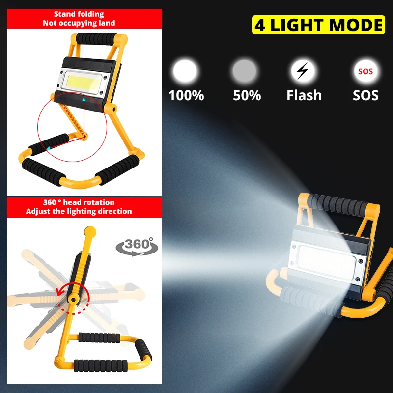 Super Bright Led Work Light USB Rechargeable Outdoor Folding Camping Lamp Portable Search Lantern COB LED Floodlight