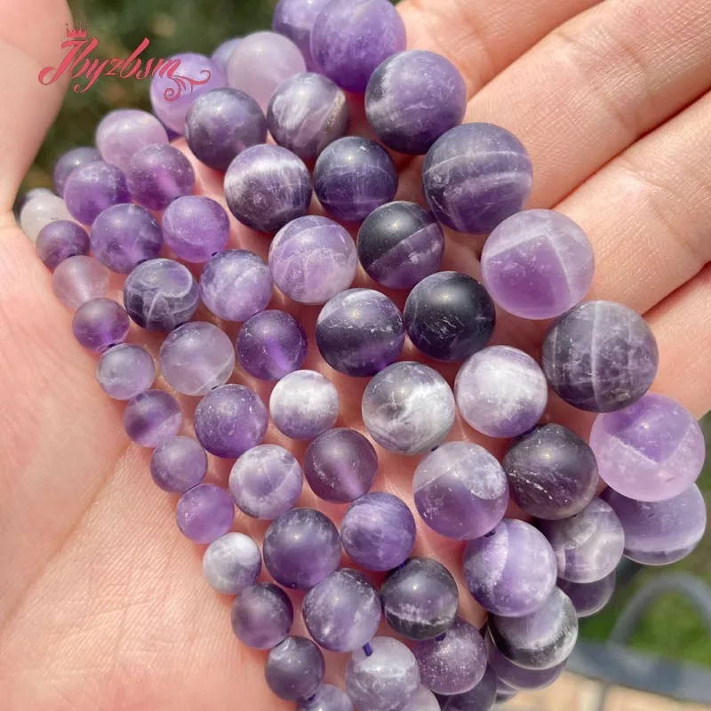 Natural Dream Amethysts Frosted Round Loose spacer Stone Beads For DIY Necklace Bracelats woman man Jewelry Making strand 15\